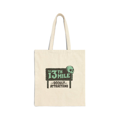 13th Mile Occult Attractions Tote Bag - Vintage Skull Canvas Grocery & Book Tote - Mysterious Package Company