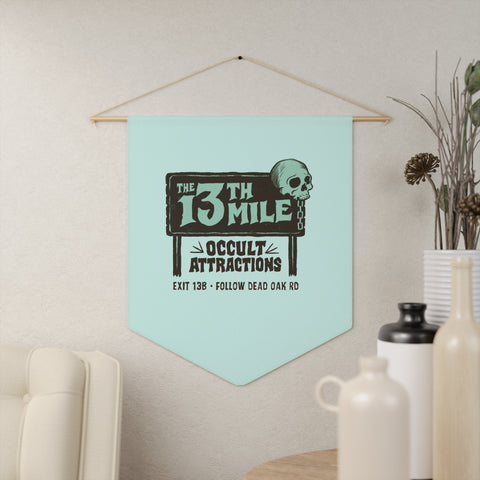 13th Mile Occult Attractions Pennant - Spooky Skull Sign Wall Banner - Mysterious Package Company