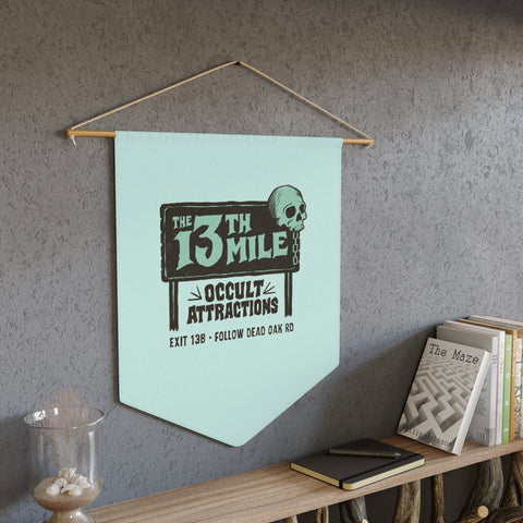 13th Mile Occult Attractions Pennant - Spooky Skull Sign Wall Banner - Mysterious Package Company