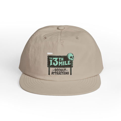 Surf Cap — '13th Mile Occult Attractions' Retro Skull Patch Cap - Mysterious Package Company