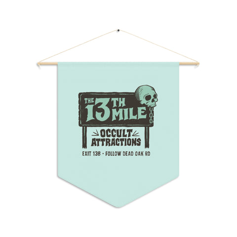 13th Mile Occult Attractions Pennant - Spooky Skull Sign Wall Banner - Mysterious Package Company
