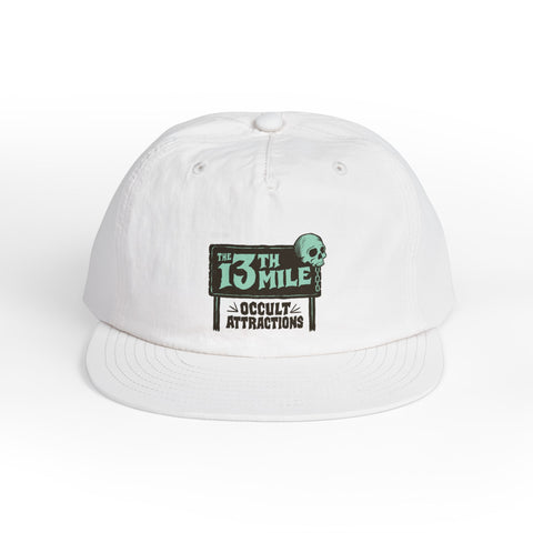 Surf Cap — '13th Mile Occult Attractions' Retro Skull Patch Cap - Mysterious Package Company